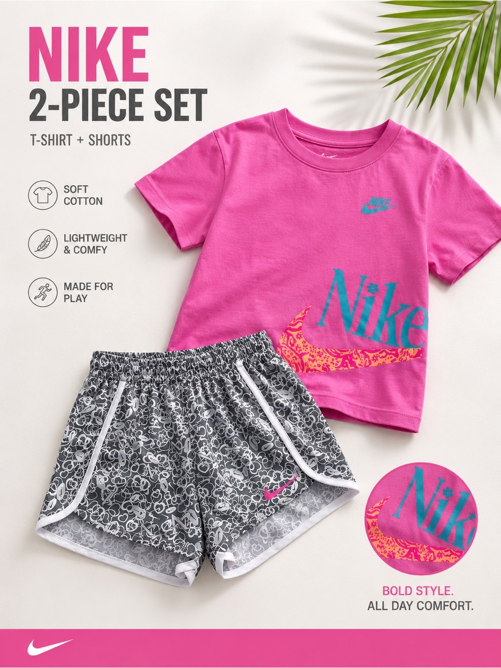 Nike White Inner Lining with Gray Logo and Patterned Waistband